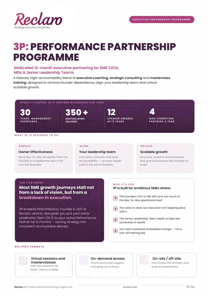 Cover of the 3P Performance Partnership Programme guide
